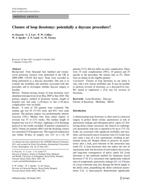 Closure Of Loop Ileostomy Potentially A Pdf Surgery Colorectal Cancer