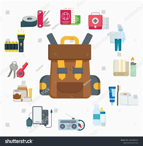 Backpack Survival Kit Objects Survival Emergency Stock Vector Royalty