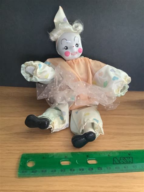 Vintage Hand Painted Porcelain Clown Doll W Polka Dots Checkered Costume Ebay