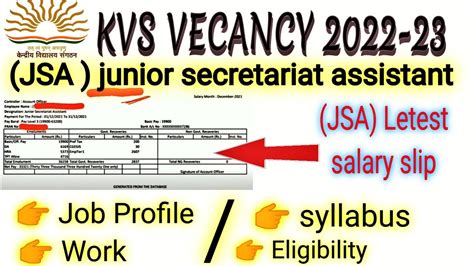 Kvs New Vecancy Junior Secretariat Assistant Job Profile Jsa