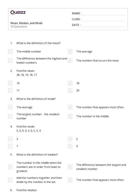 50 Mean Median And Mode Worksheets For 8th Grade On Quizizz Free And Printable