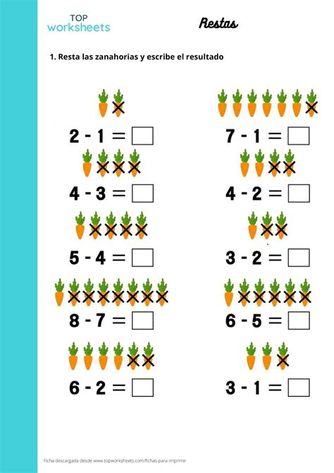 Restas Con Zanahorias Ficha Para Imprimir Topworksheets