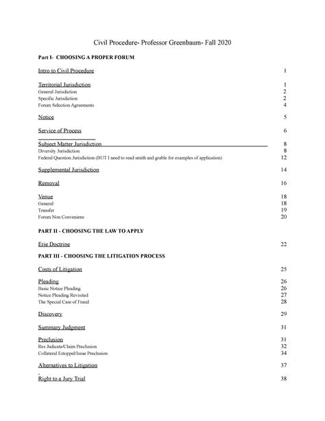 Civil Procedure Outline - Part I- CHOOSING A PROPER FORUM Civil