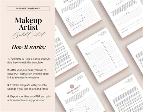 Editable Bridal Makeup Contract Template Wedding Makeup Pricelist