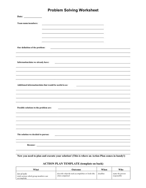 Problem Solving Worksheet Template