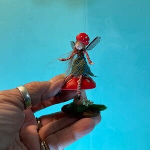 Ooak Poseable Super Tiny Pixie Fairy On A Red Dot Mushroom