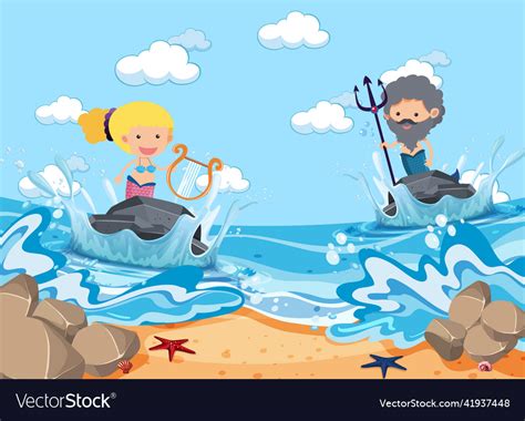 A water splash scene with mermaid on stone Vector Image