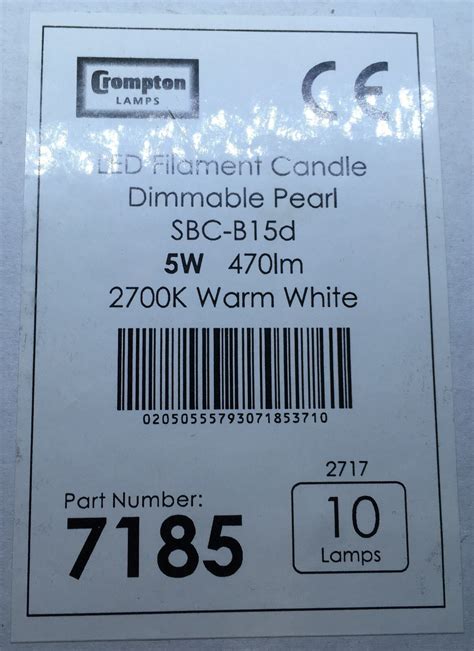 PACK OF CROMPTON LED FILAMENT PEARL DIMMABLE CANDLE 5W SBC WARM WHITE