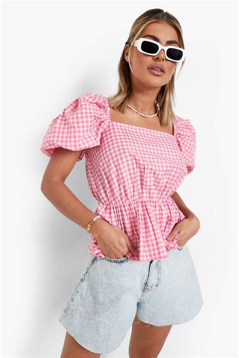 Gingham Puff Sleeve Lace Up Smock Top In 2022 Womens Gingham Smock