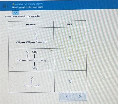 Solved O ORGANIC FUNCTIONAL GROUPS Naming Aldehydes