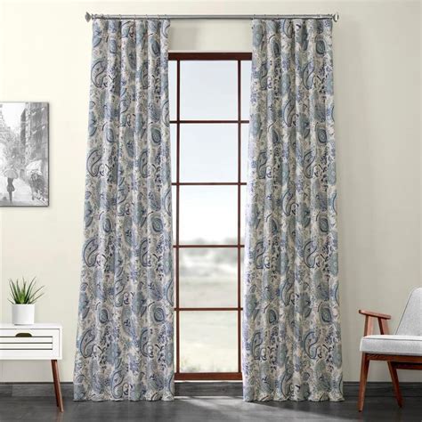 Exclusive Fabrics And Furnishings Fullbloom Blue Printed Linen Textured