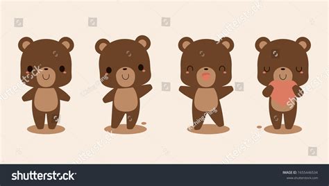 Set Cute Brown Bear Cartoon Characters เวกเตอร์สต็อก ปลอดค่าลิขสิทธิ์