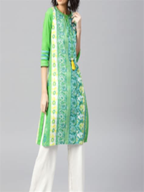 Buy Jaipur Kurti Women Green And Off White Printed Kurta With Palazzos