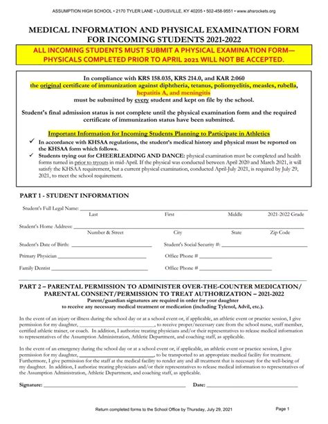 Khsaa Sports Physical Form Printable Forms Free Online