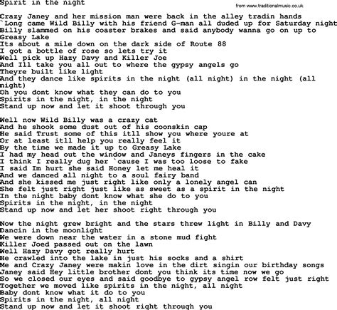 Bruce Springsteen Song Spirit In The Night Lyrics