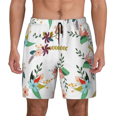 Haiem Pretty Floral With Leaves Mens Swim Trunks With Compression Liner