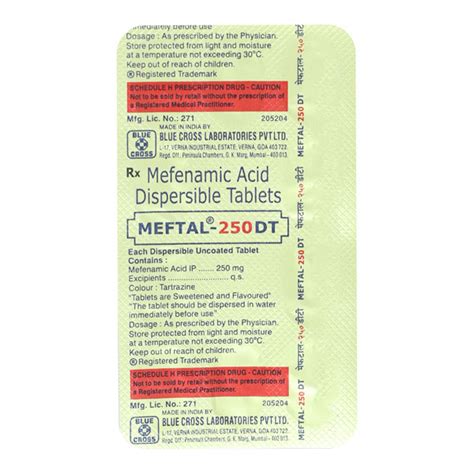 Meftal DT 250mg Tablet 10 S Price Uses Side Effects Netmeds