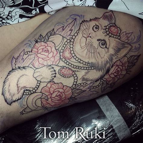 Cat Thigh WIP Custom Tattoo Design By Tom Ruki For Bookings And