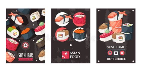 Sushi Bar Advertisement Banners Vector Illustration Asian Food