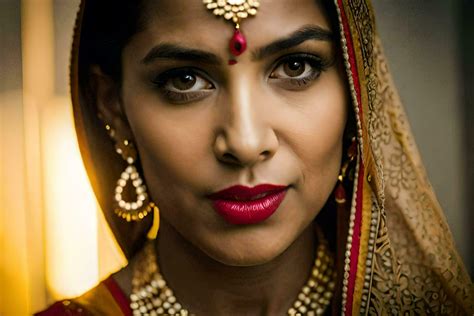 A Woman Wearing Traditional Indian Jewelry Ai Generated Stock