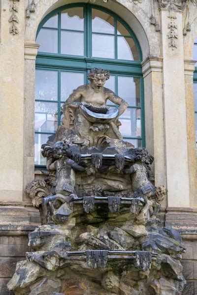 Closeup Half Naked Satyr Statues Row At Zwinger Palace In Dresde