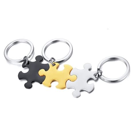 Srebrny Breloczek Do Kluczy PUZZEL Grawer Stal 316L