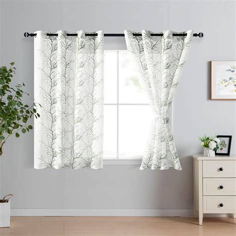 DWCN Short Sheer Curtains With Embroidered Tree Branch Design Faux