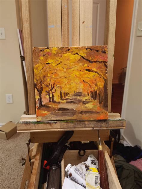 Quick Little Fall Themed Painting Done With Mostly Pallette Knife 6x6 Oil On Mdf Painting