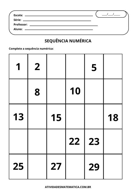 19 Atividades de Sequência numérica