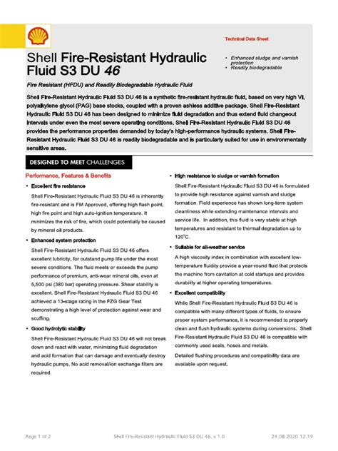 Pds Shell Fire Resistant Hydraulic Fluid S3 Du 46 Pdf