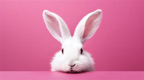 Premium Photo A White Rabbit With A Pink Background