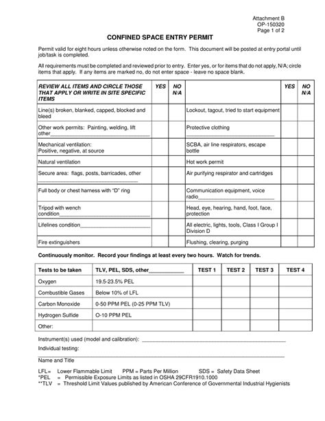 Sample Confined Space Permit