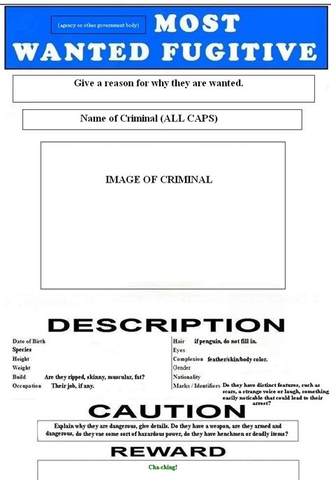 fbi  wanted poster template printable word searches