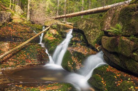 Waterfall in the Forest. Autumn Landscape with Beautiful Waterfall in ...