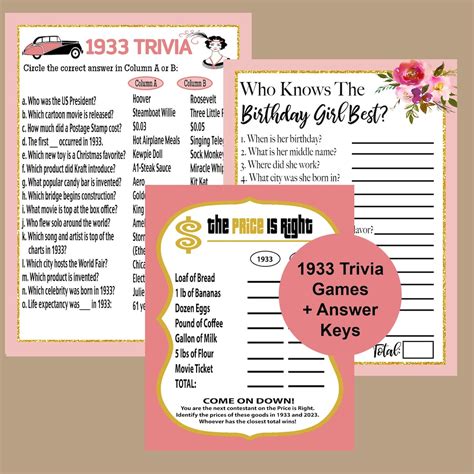 Th Birthday Party Games Adult Party Games Birthday Trivia Game