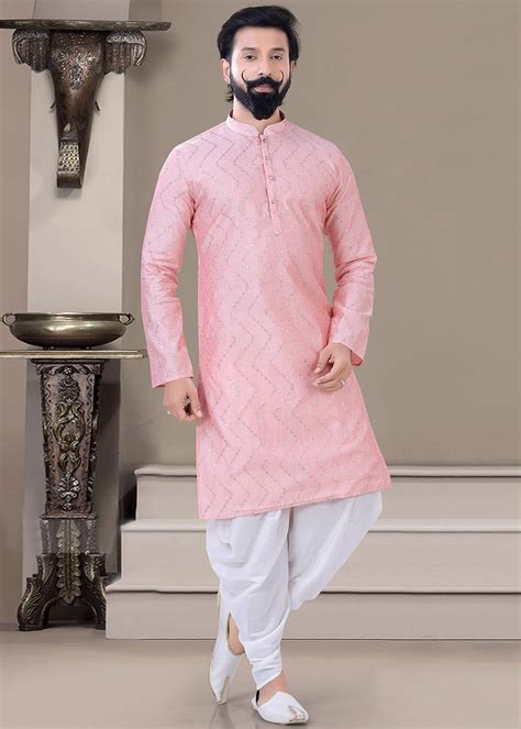 Pink Embroidered Men S Kurta With Dhoti 845MW33