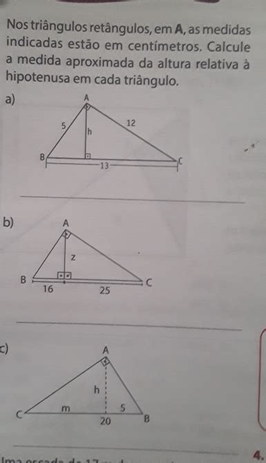 Solved Nos Triângulos Retângulos Em A As Medidas Indicadas Estão Em