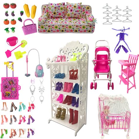 NK Mix Doll Plastic Furniture Mini Play Toy Shoes Bag Hanger For Barbie ...