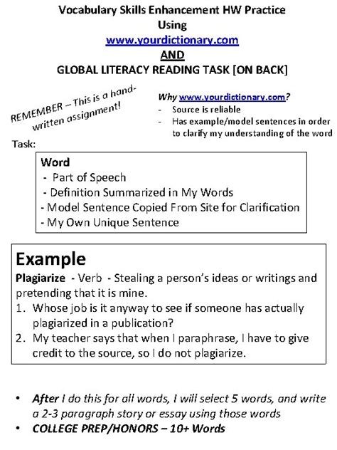 Vocabulary Skills Enhancement Hw Practice Using Yourdictionary