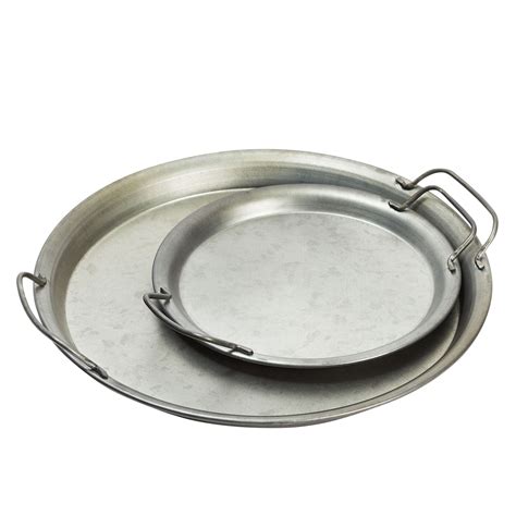 Set of 2 Round Serving Tray with Handles for Galvanized Rustic Style ...