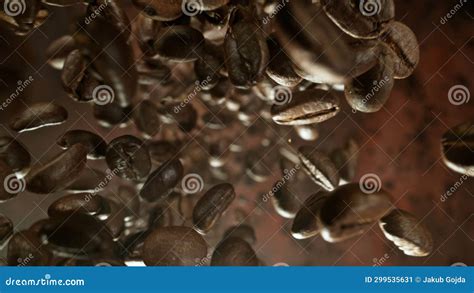 Freeze Motion Of Falling Roasted Coffee Beans Stock Image Image Of