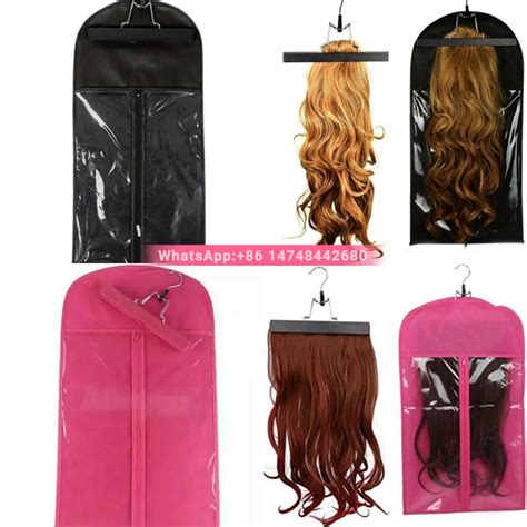 Custom Logo Hair Extension Silk Bags Dust Cover Pvc Bag Pink Black