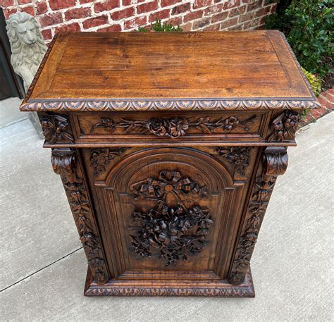 Antique French Jam Cabinet Carved Oak Renaissance Revival Roses Tall