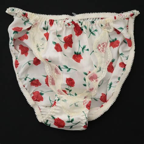 NEW VTG 100 Polyester Satin String Bikini Floral Lace Panties SZ S M L EBay