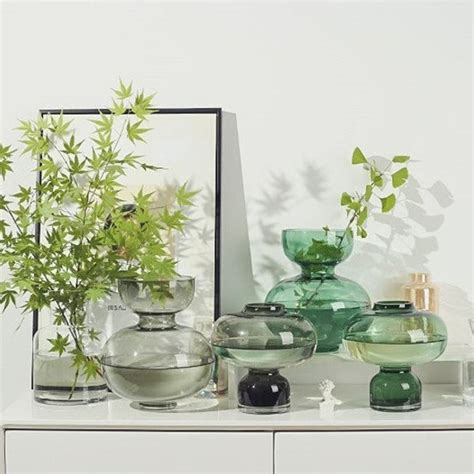 Modern Handblown Glass Green Orb Vases Clear Home Design