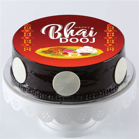 Online Bhai Dooj Swastik Chocolate Photo Cake Half Kg Gift Delivery In