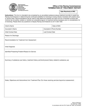 Fillable Online Mich Termination Of Treatment Form State Of Michigan