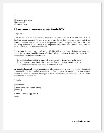 Sample Reasonable Accommodation Letter From Doctor