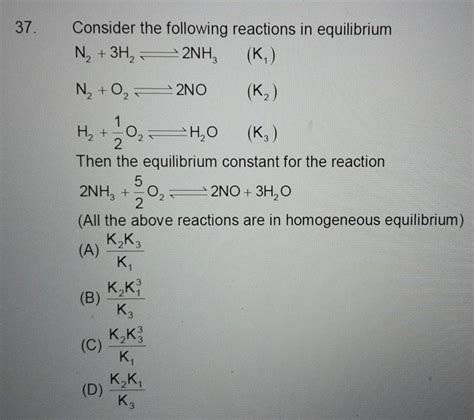 Consider The Following Reactions In Equilibrium N2 3h2 ⇌2nh3 N2 O2 ⇌2no