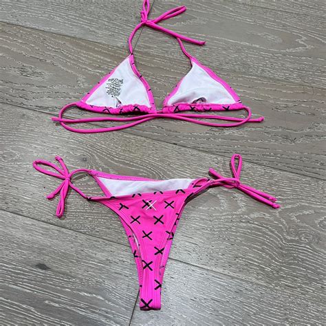 Boutine La Bright Pink Logo Print Bikini Set Size Depop
